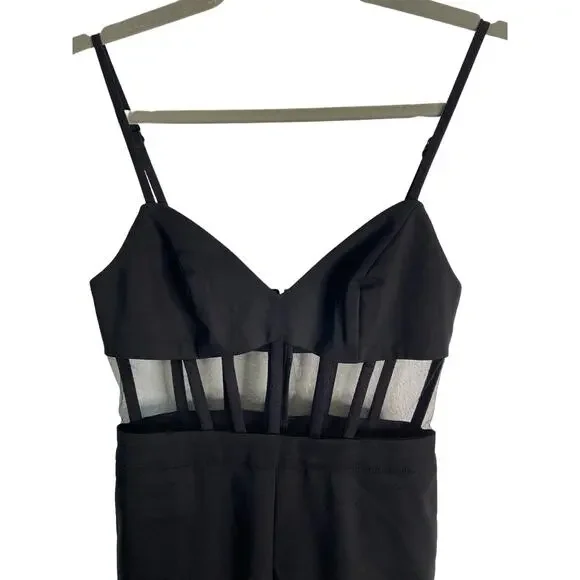 NBD Revolve Bianna Jumpsuit Slim Leg Boned Mesh Adjustable Strap Black Size XXS - Picture 6 of 13